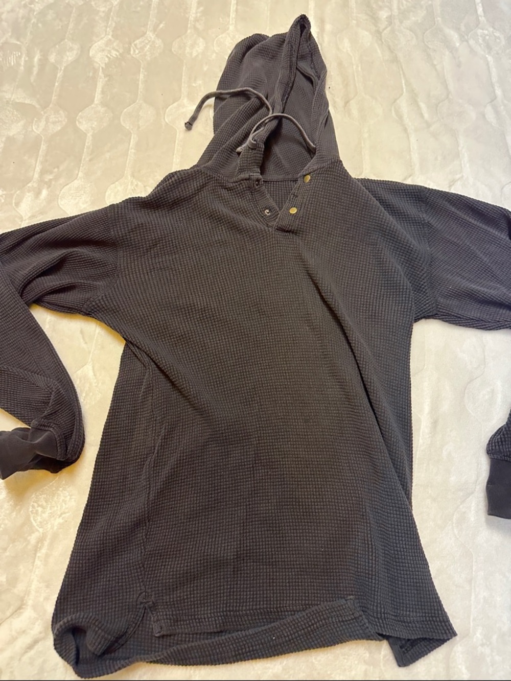 Men/Women Black Waffle-Knit Hooded Sweater